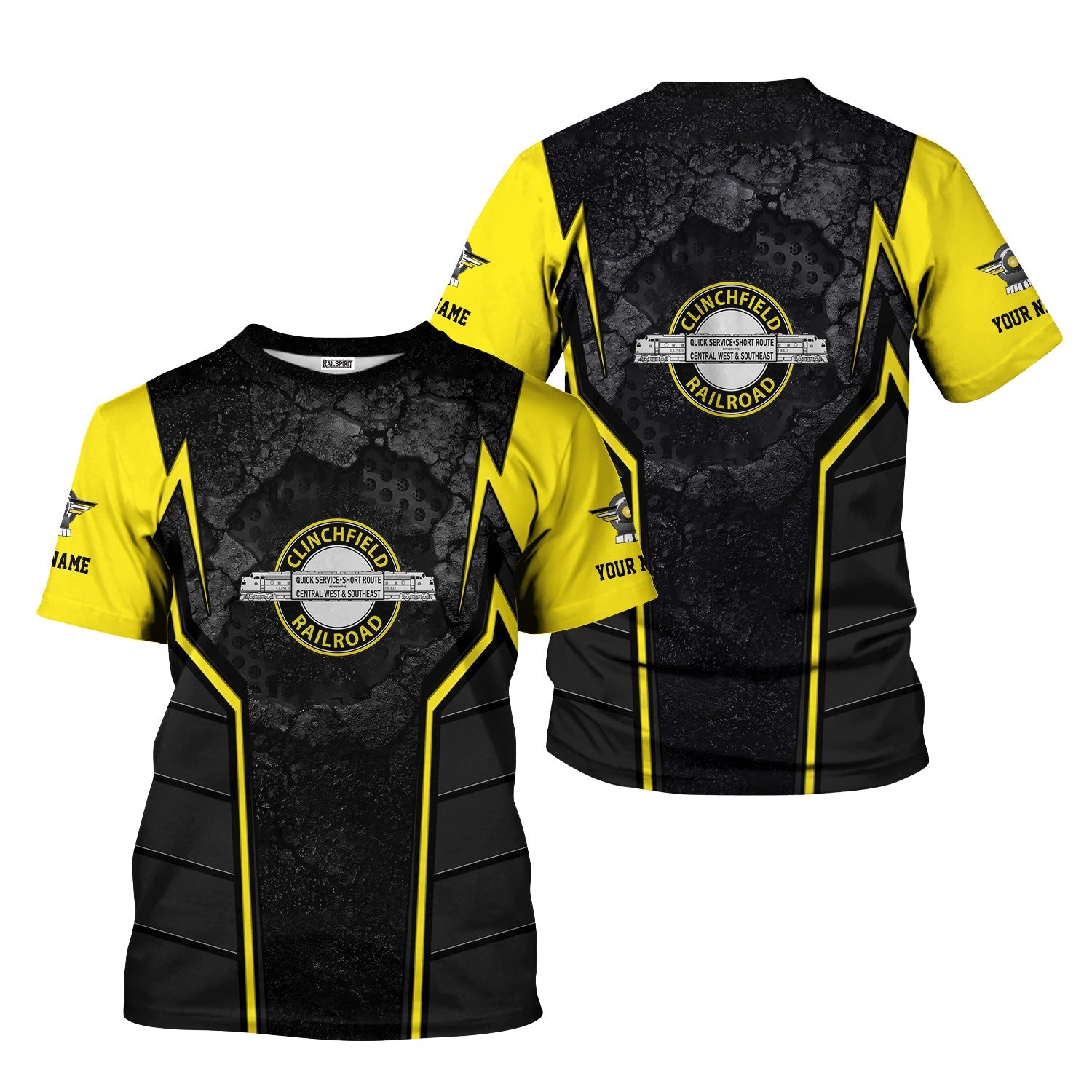 Railspirit Personalized Clinchfield Railroad T-Shirt Cracked Metal Design Train Shirt for Rail Enthusiasts