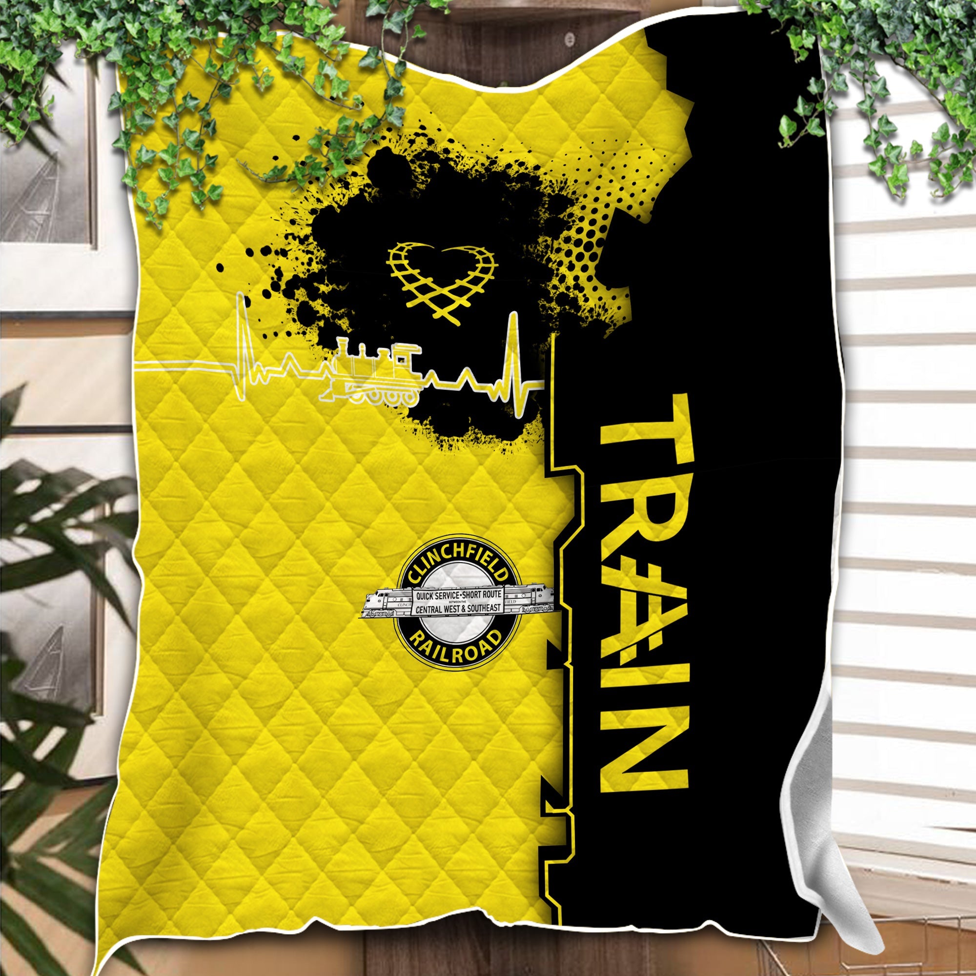 Railspirit Clinchfield Railroad Premium Quilts Engine Heartbeat and Track Love Style Quilts Gift Idea For Train Lovers