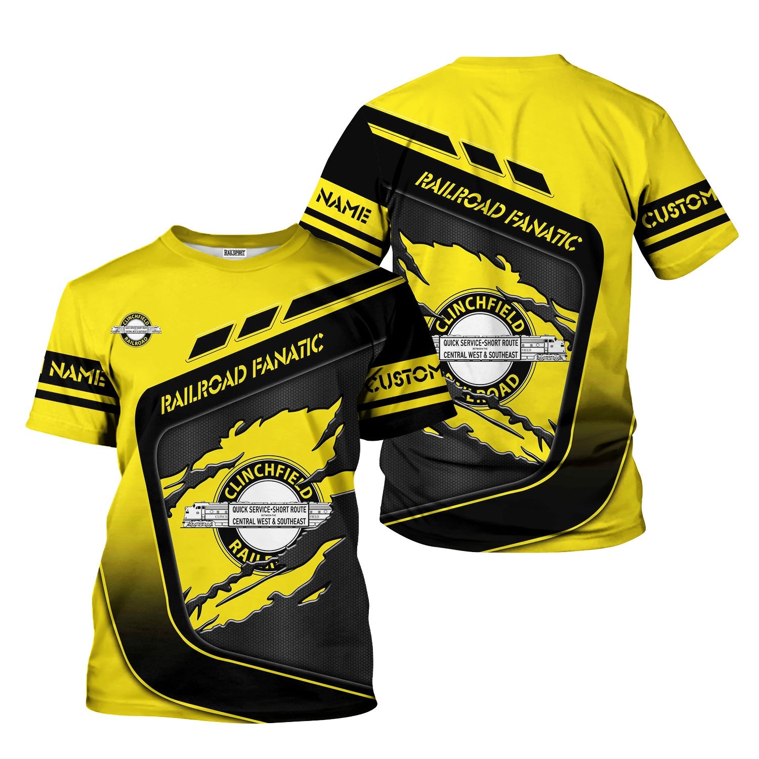 Railspirit Personalized Clinchfield Railroad T-Shirt Ripped Texture Style Train Shirt For Railroad Fanatic