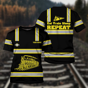 Railspirit Custom Name Clinchfield Railroad T Shirt Eat Train Sleep Repeat Printed Train Shirt