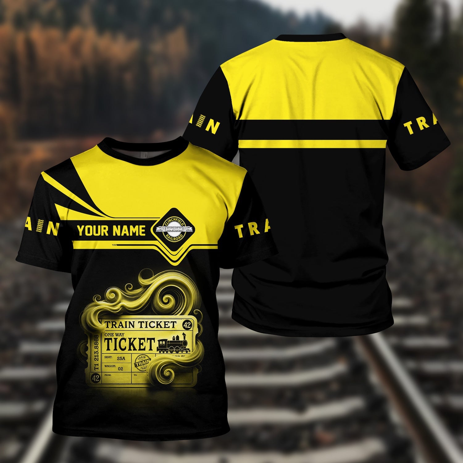 Railspirit Personalized Clinchfield Railroad T Shirt Train Ticket American Locomotive Printed Train