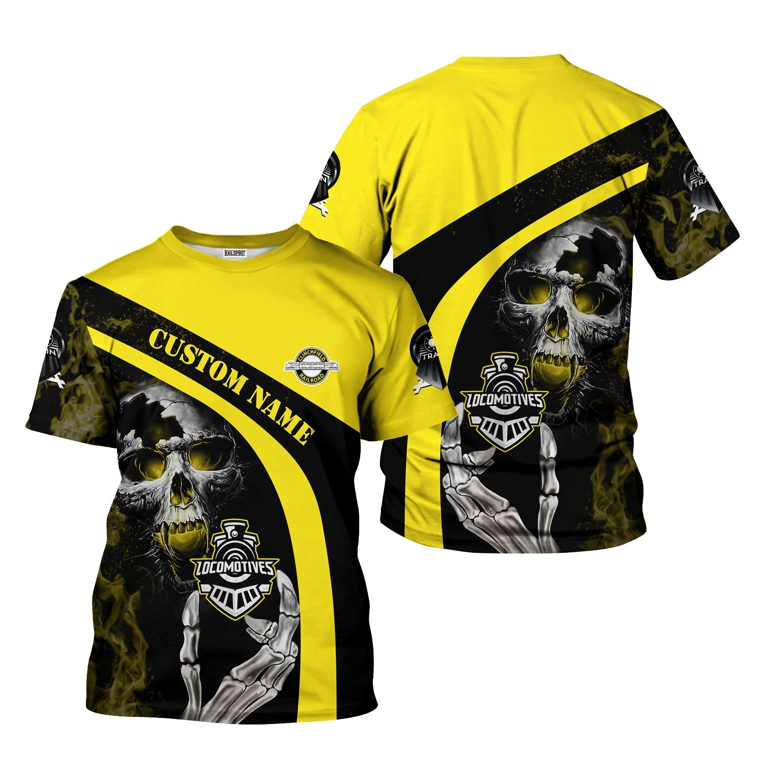 Railspirit Personalized Clinchfield Railroad T-Shirt Flame Skull Design Train Shirt for Locomotive Fans