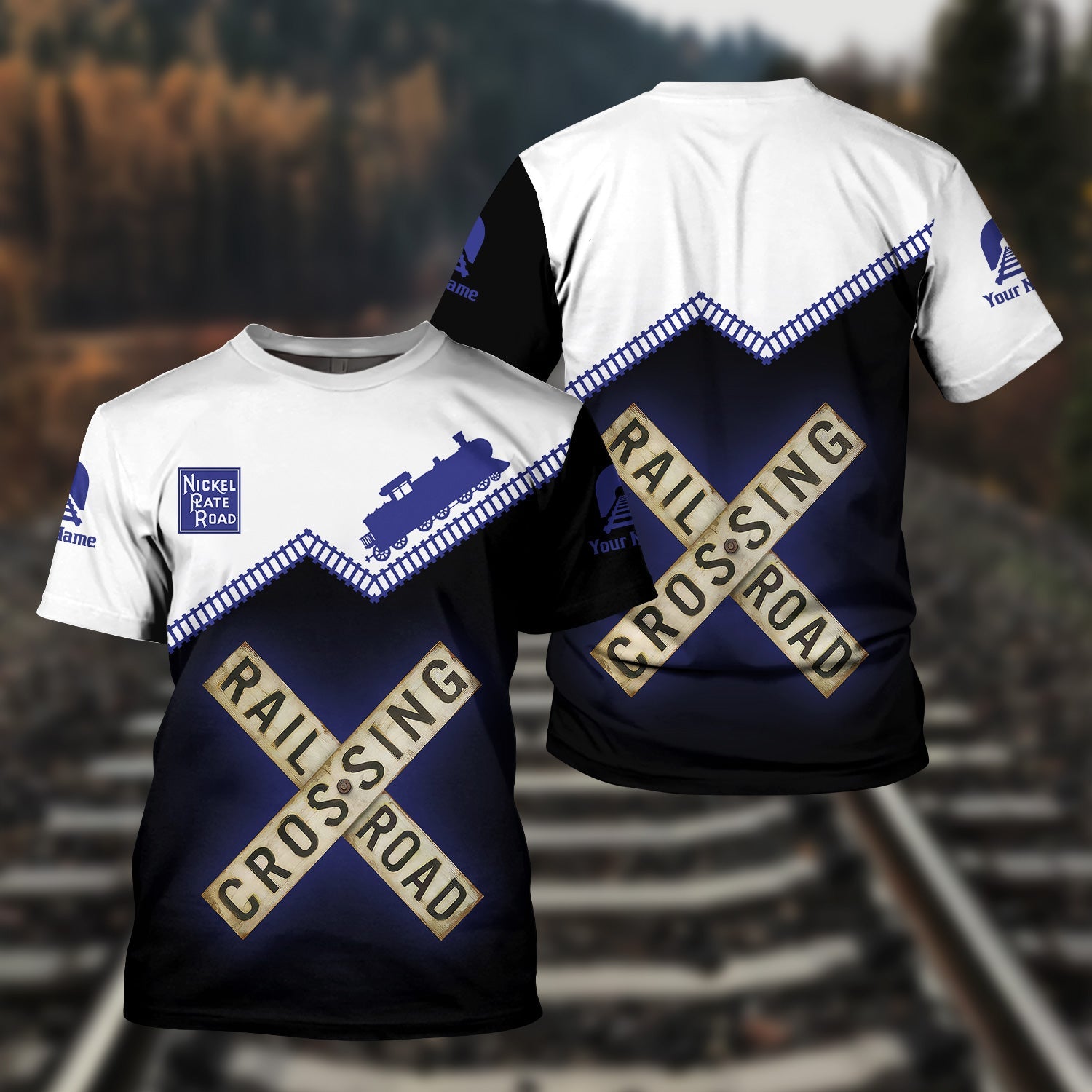 Railspirit Personalized New York, Chicago and St. Louis Railroad T Shirt Railroad Crossing Printed Train Track Shirt