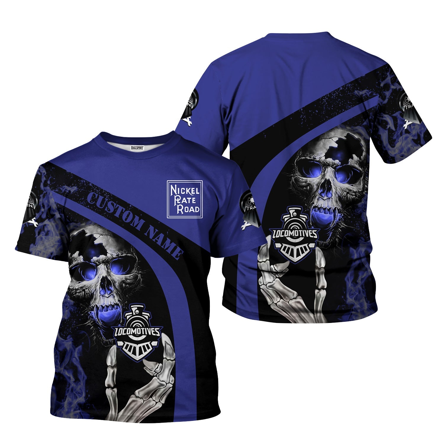 Railspirit Personalized New York, Chicago and St. Louis Railroad T-Shirt Flame Skull Design Nickel Plate Road Train Shirt for Locomotive Fans