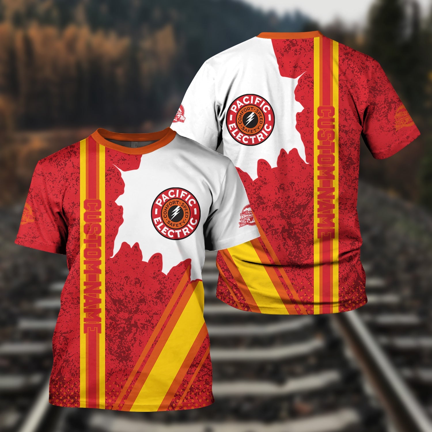 Railspirit Personalized Pacific Electric Railroad T-Shirt All Over Printed Unisex Shirt