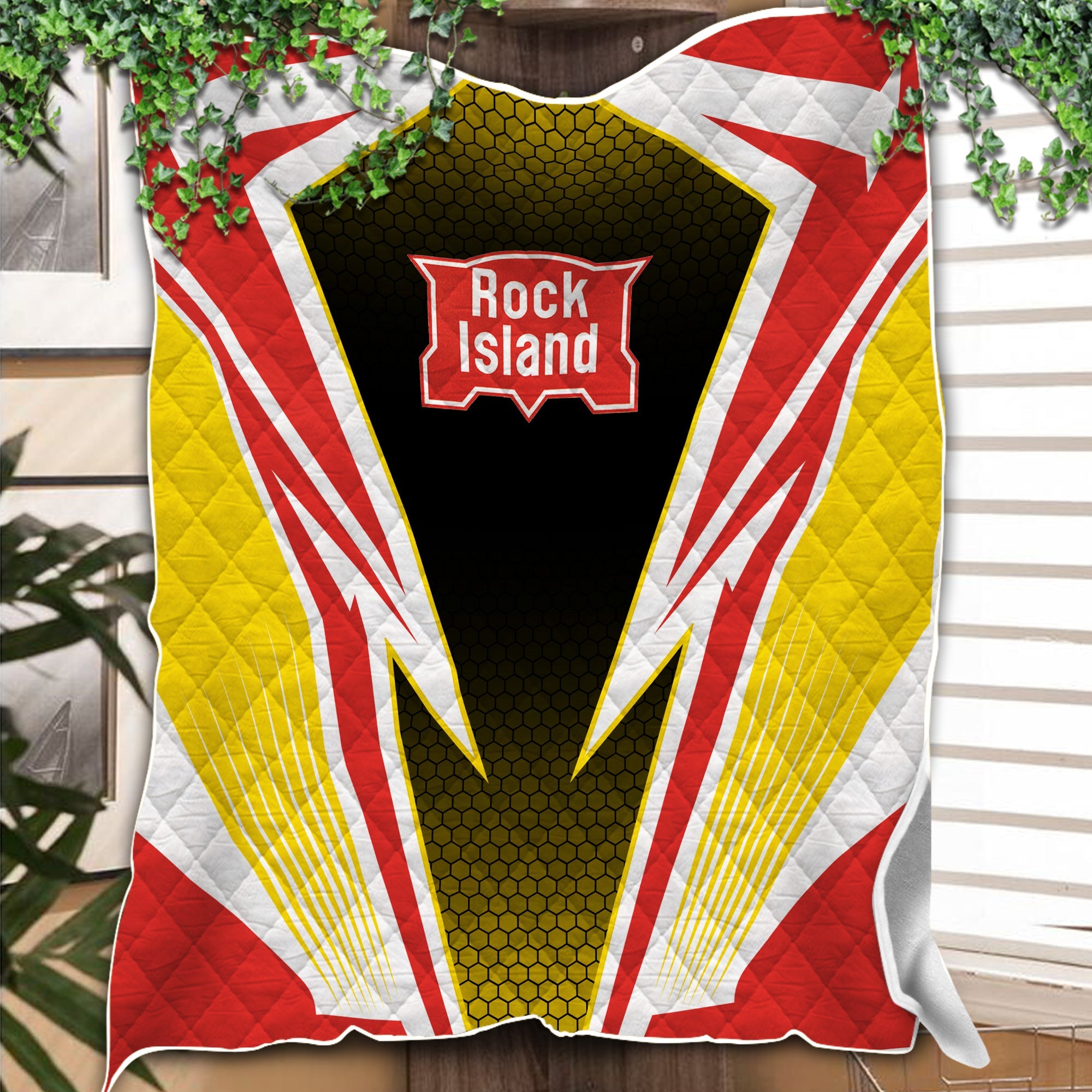 Railspirit Chicago, Rock Island and Pacific Railroad Premium Quilts Lightning Graphic Style Rock Island Railroad Premium Quilts Gift For Train Lover