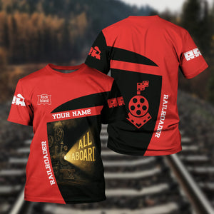 Railspirit Personalized Chicago, Rock Island and Pacific Railroad T-Shirt All Aboard Steam Train Movie Projector Style Rock Island Railroad Shirt