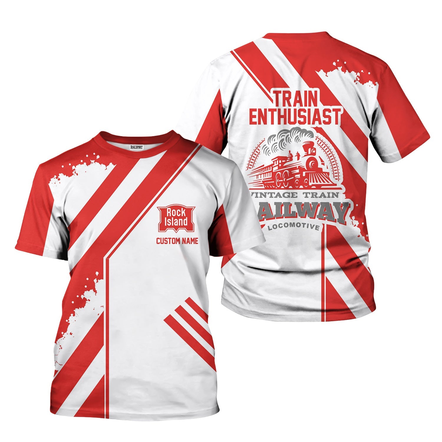 Railspirit Personalized Chicago, Rock Island and Pacific Railroad T-Shirt Locomotive Design Rock Island Railroad Train Shirt for Train Enthusiast