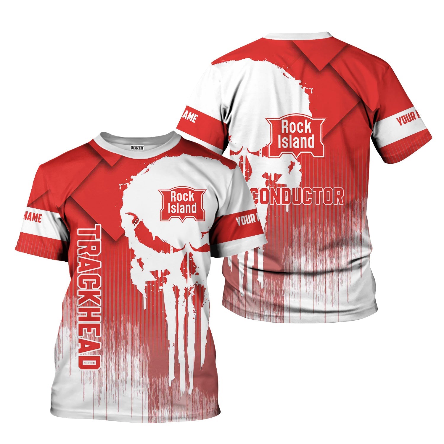 Railspirit Personalized Chicago, Rock Island and Pacific Railroad T-Shirt Skull Design with Custom Job Rock Island Railroad Train Shirt