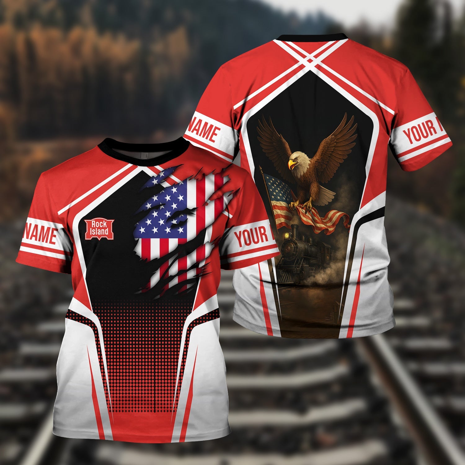 Railspirit Personalized Chicago, Rock Island and Pacific Railroad T Shirt American Eagle Vintage Train Rock Island Railroad Shirt