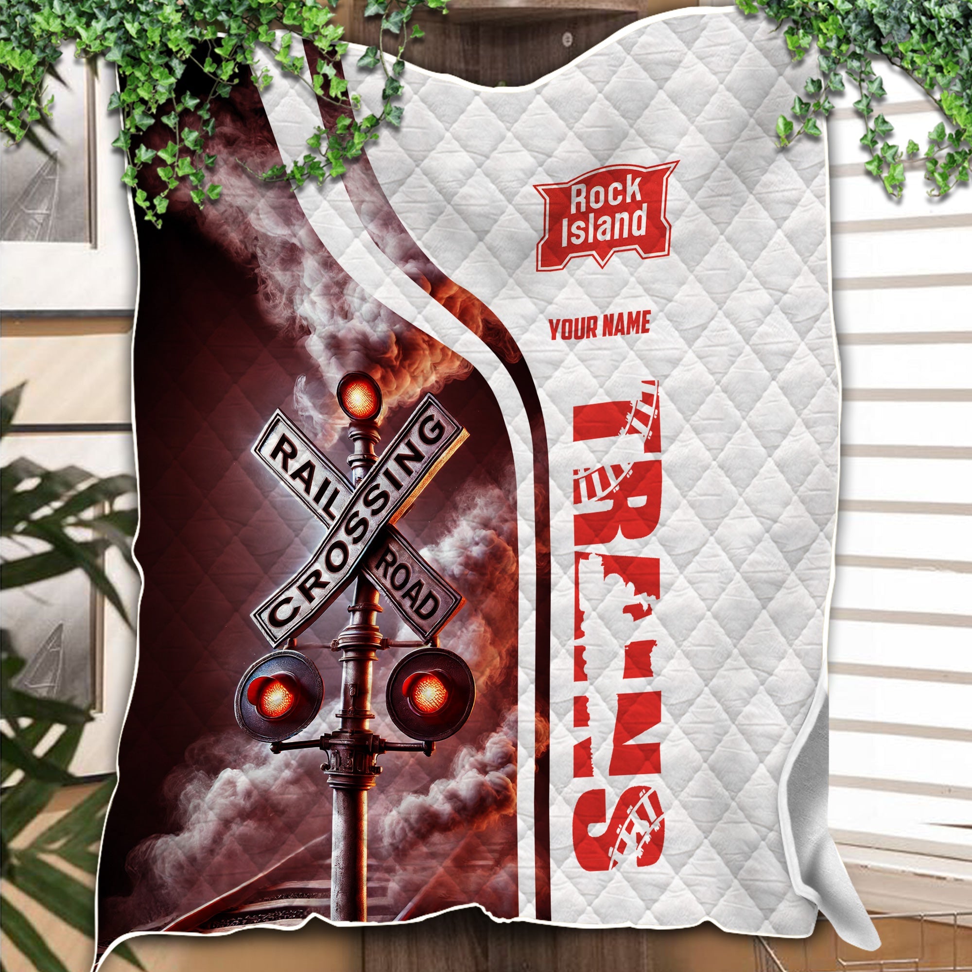 Railspirit Personalized Chicago, Rock Island and Pacific Railroad Premium Quilts Railroad Crossing Sign Rock Island Railroad Quilts All Over Print