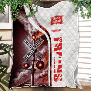 Railspirit Personalized Chicago, Rock Island and Pacific Railroad Premium Quilts Railroad Crossing Sign Rock Island Railroad Quilts All Over Print