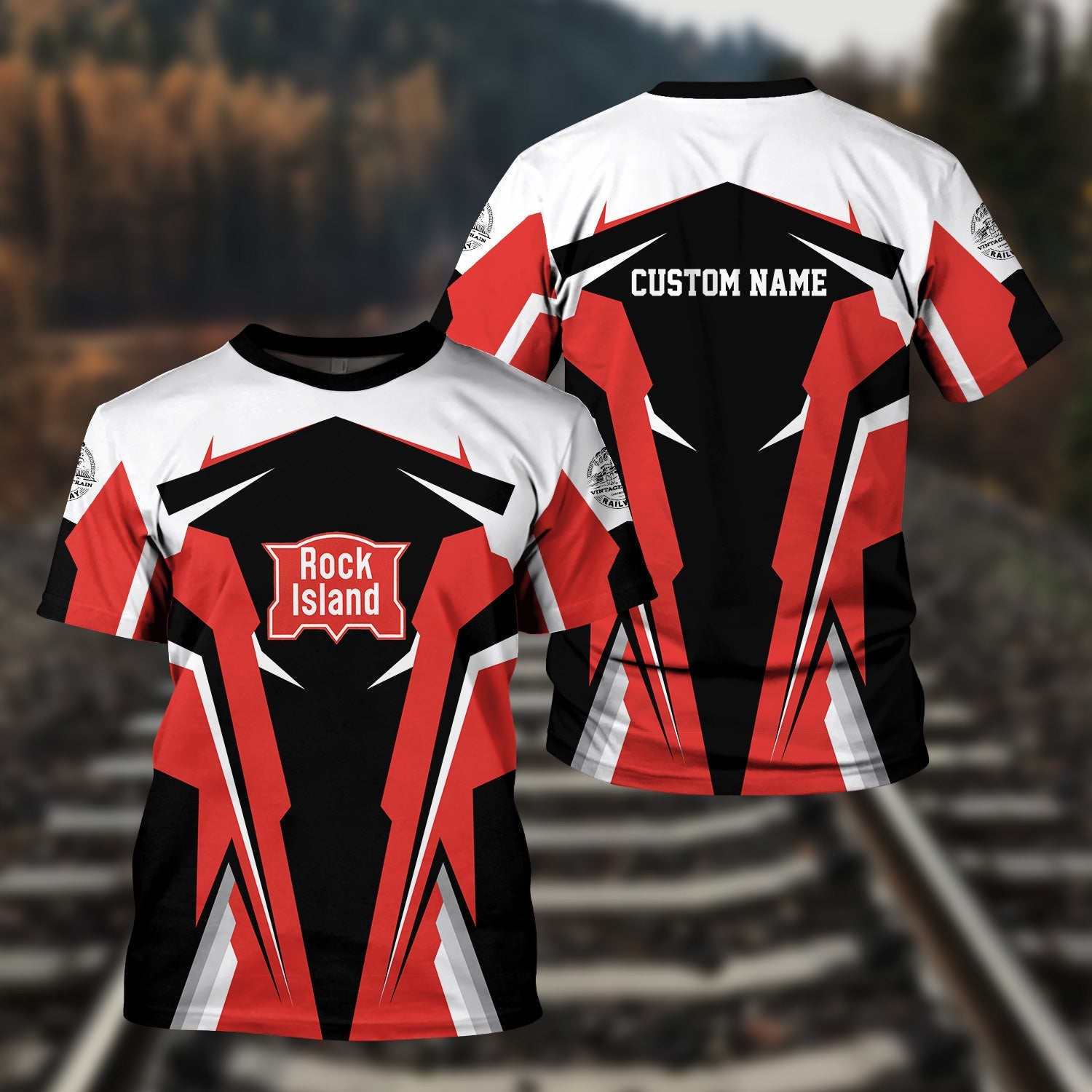 Railspirit Personalized Chicago, Rock Island and Pacific Railroad T Shirt Rock Island RailroadStrong Line Style Train Unisex Shirt All Over Print