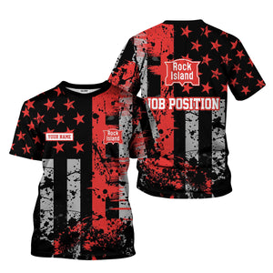 Railspirit Personalized Chicago, Rock Island and Pacific Railroad T-Shirt Artistic Paint American Flag Style Rock Island Railroad Train Shirt