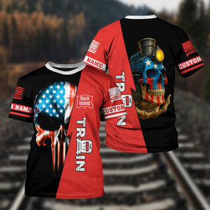 Railspirit Personalized Chicago, Rock Island and Pacific Railroad T-Shirt Train Skull American Flag Rock Island Railroad Shirt All Over Print