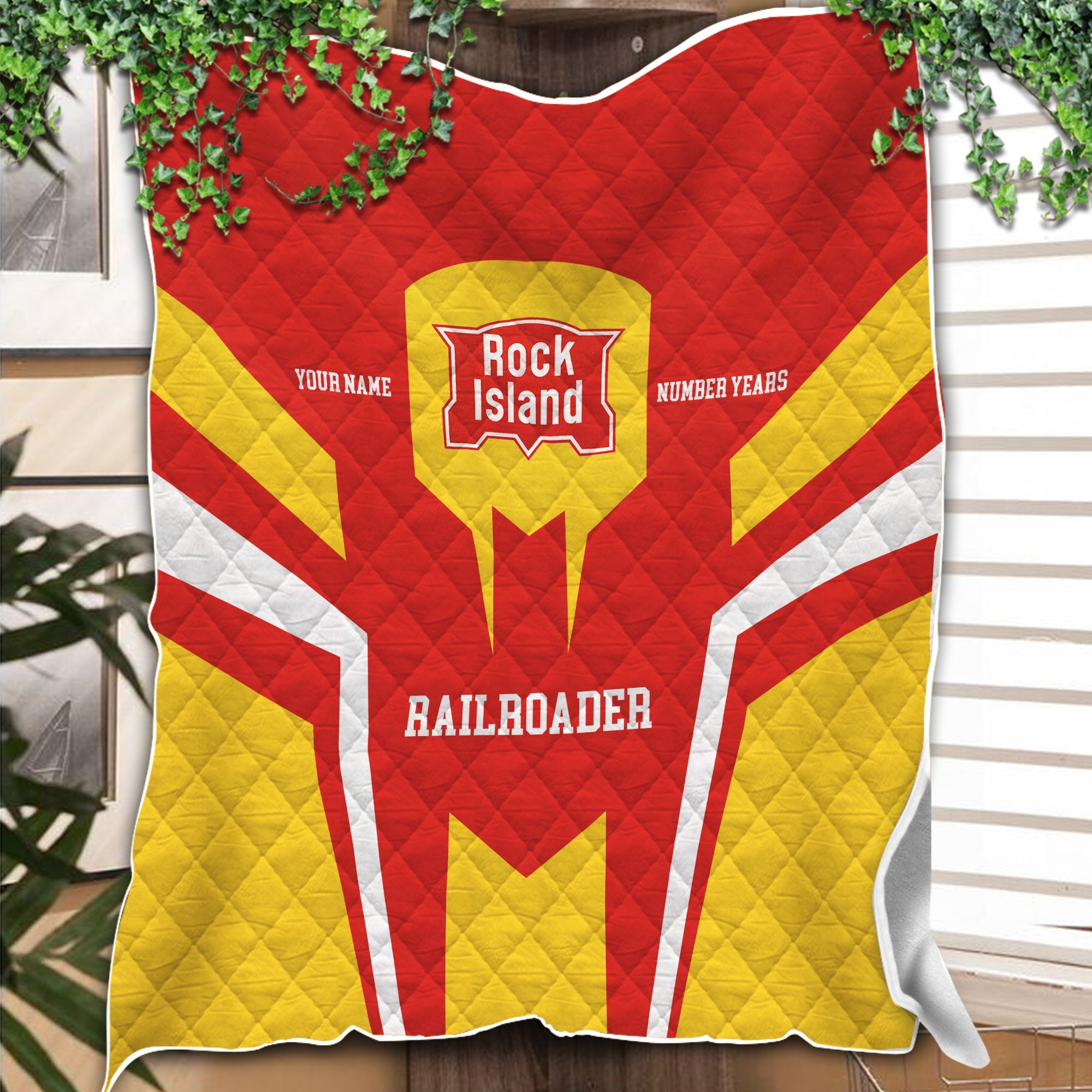 Railspirit Personalized Chicago, Rock Island and Pacific Railroad Premium Quilts Custom Year Railroader Rock Island Railroad Gift For Train Lover