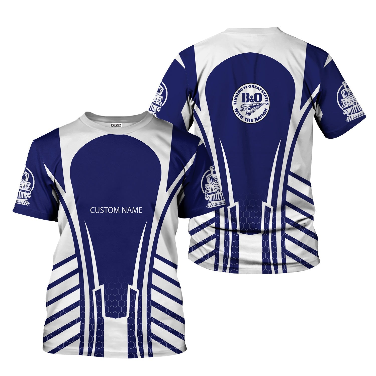 Railspirit Personalized B&O Great States Railroad T-Shirt Striped Railroad Style Train Shirt All Over Print