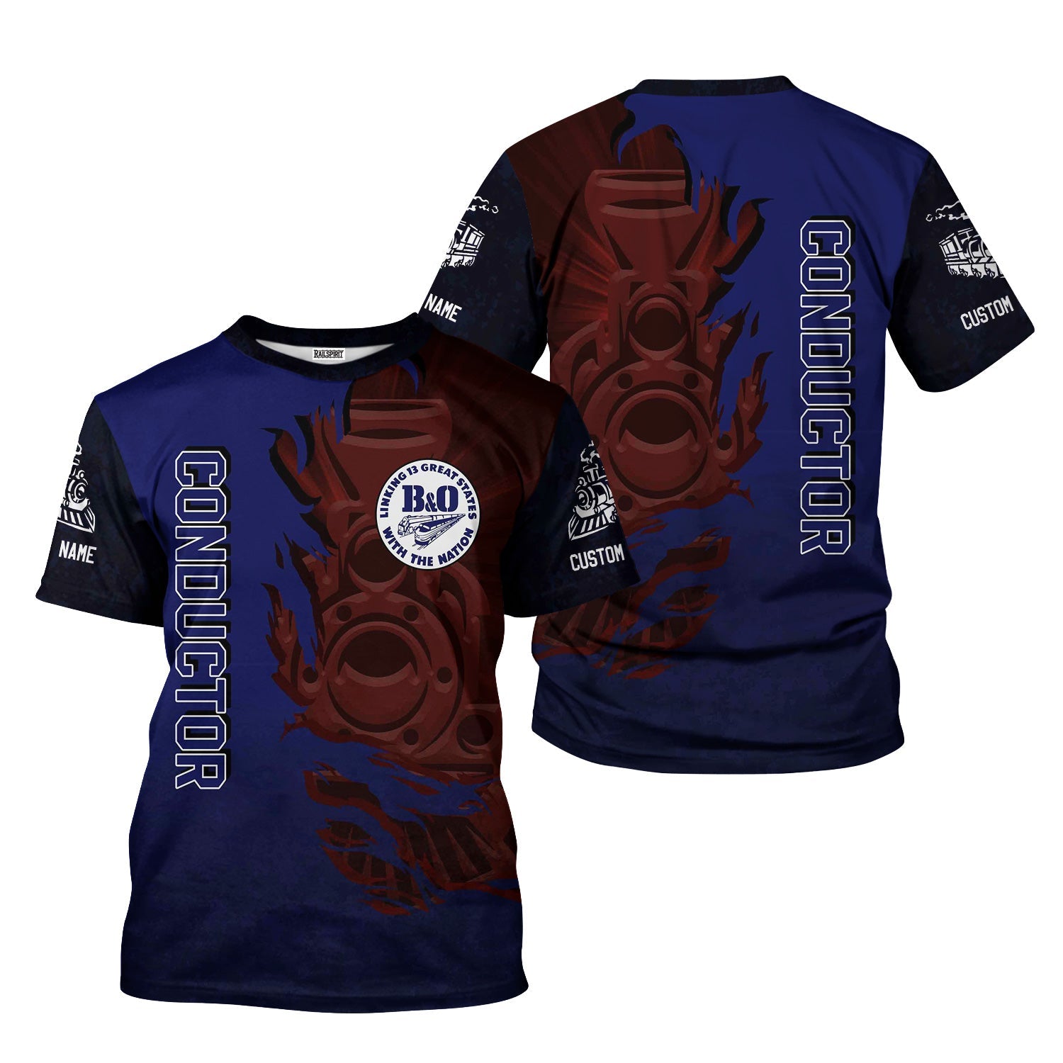 Railspirit Personalized B&O Great States Railroad T-Shirt Blazing Style with Custom Position Train Shirt