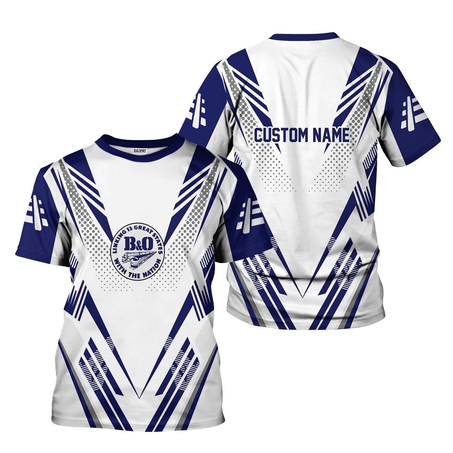 Railspirit Personalized B&O Great States Railroad T-Shirt Railroad Tribute Design Train Shirt for Train Lovers