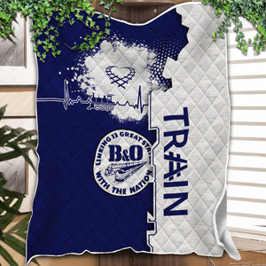 Railspirit B&O Great States Railroad Premium Quilts Engine Heartbeat and Track Love Style Quilts Gift Idea For Train Lovers
