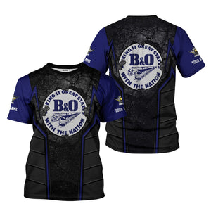 Railspirit Personalized B&O Great States Railroad T-Shirt Cracked Metal Design Train Shirt for Rail Enthusiasts