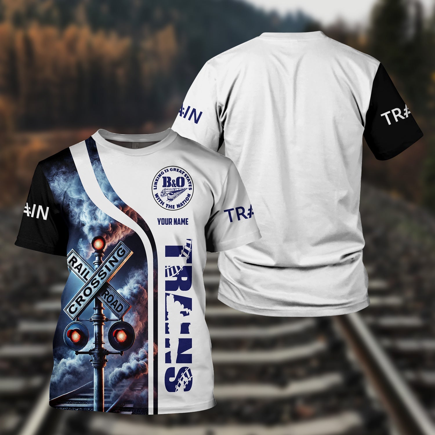 Railspirit Custom Name B&O Great States Railroad T Shirt One Track Mind American Locomotive Train Shirt All Over Print