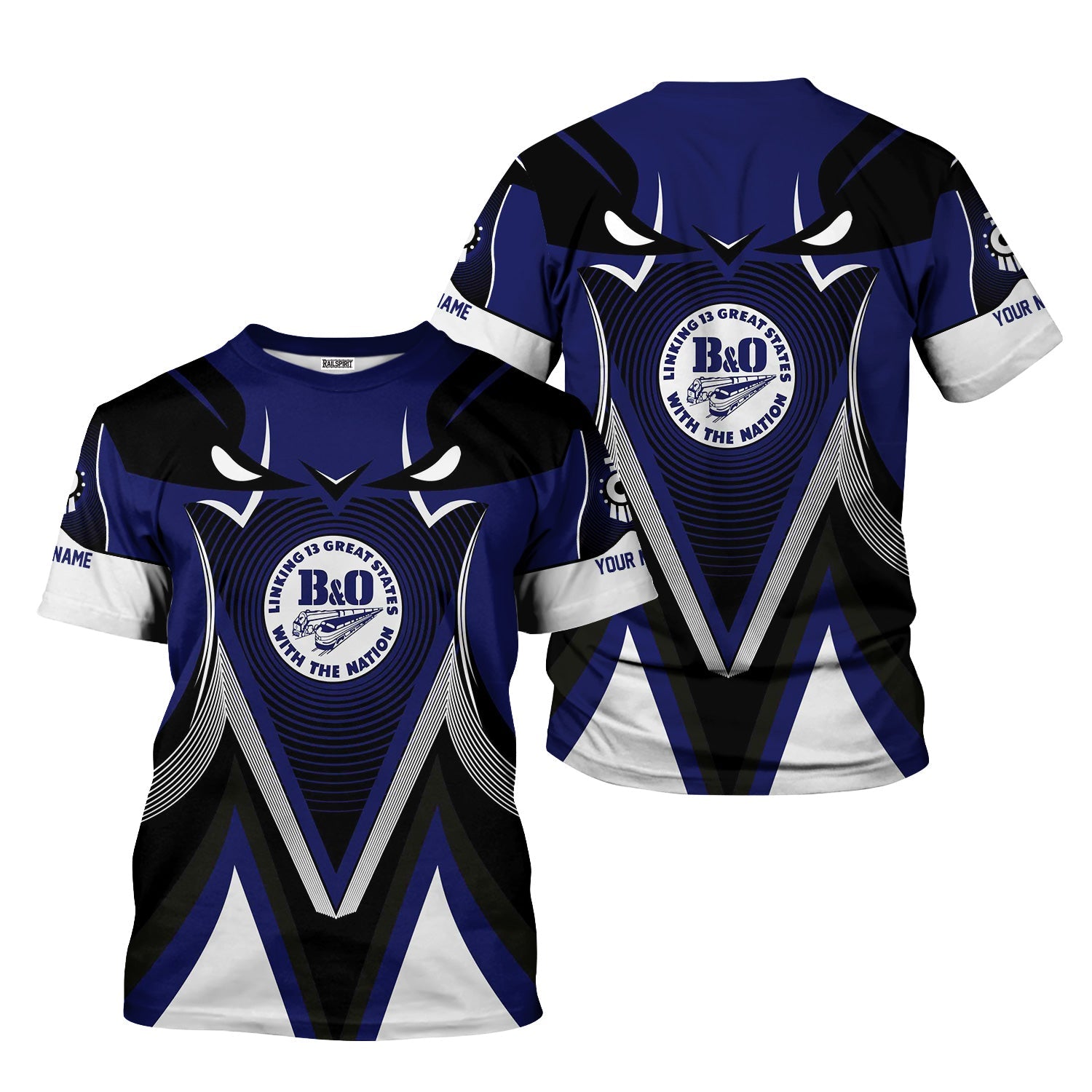 Railspirit Personalized B&O Great States Railroad T-Shirt Vibrant Graphic Pattern Shirt For Train Enthusiasts