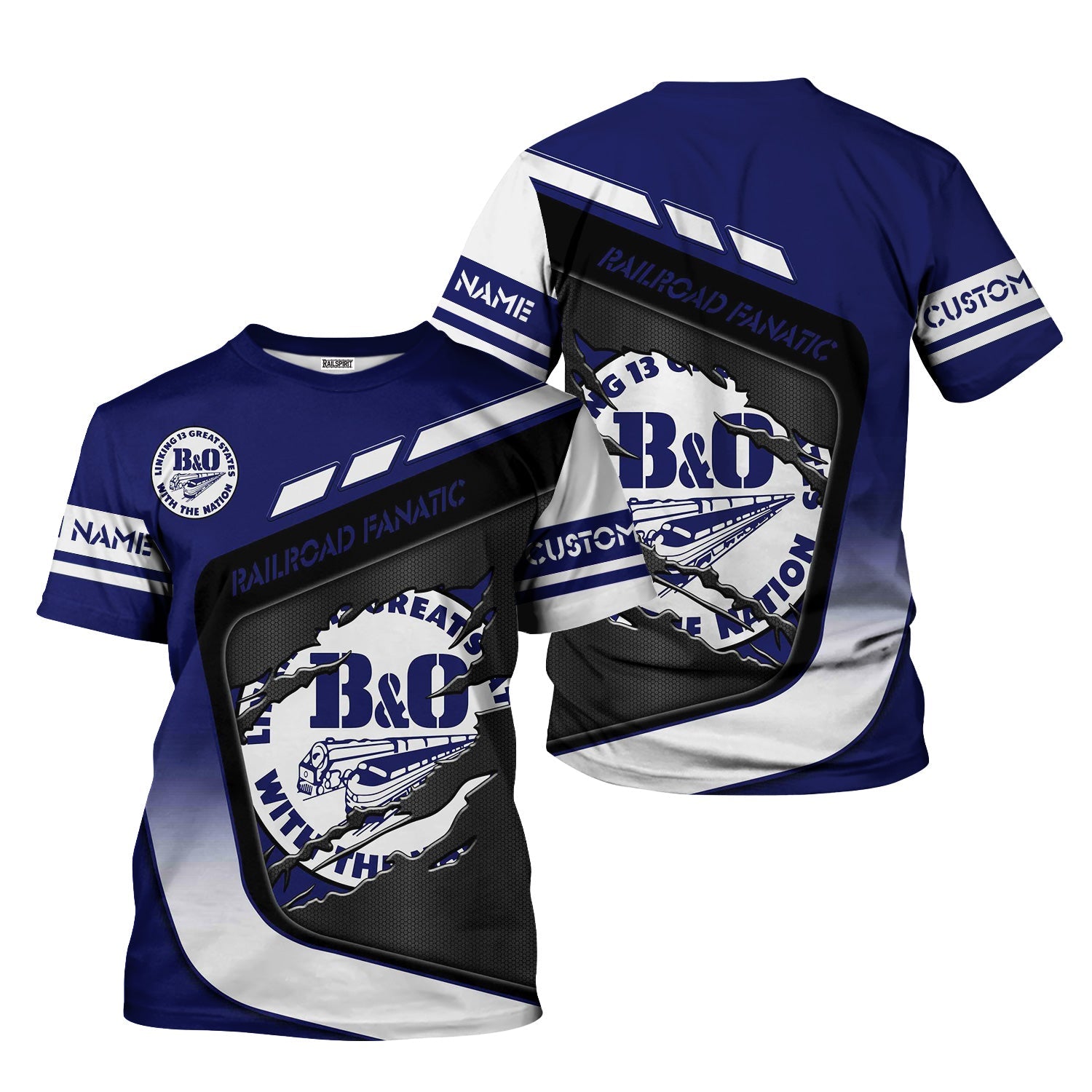 Railspirit Personalized B&O Great States Railroad T-Shirt Ripped Texture Style Train Shirt For Railroad Fanatic