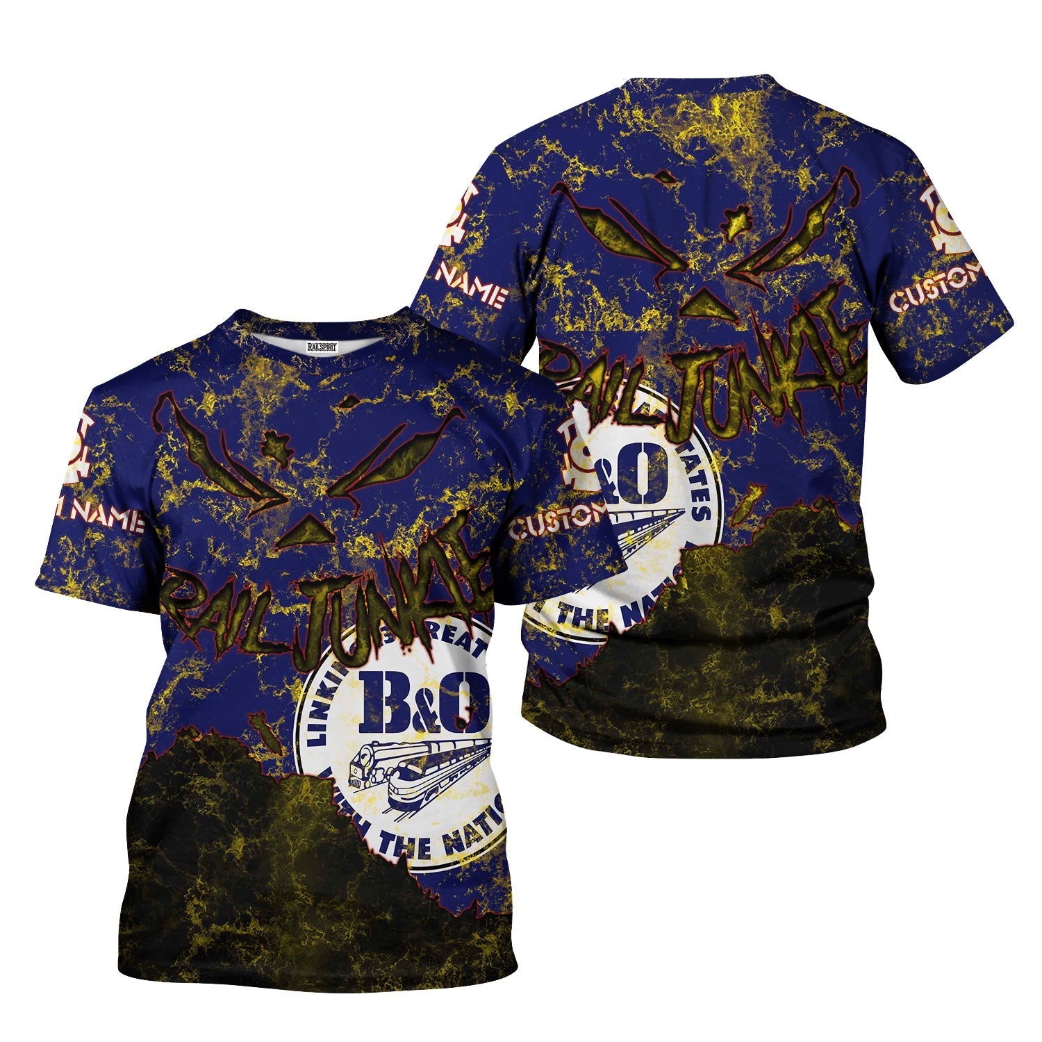 Railspirit Personalized B&O Great States Railroad T-Shirt Torn Graphic Style Train Shirt For Rail Junkie