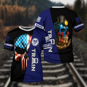 Railspirit Personalized B&O Great States Railroad T-Shirt Train Skull American Flag Shirt All Over Print