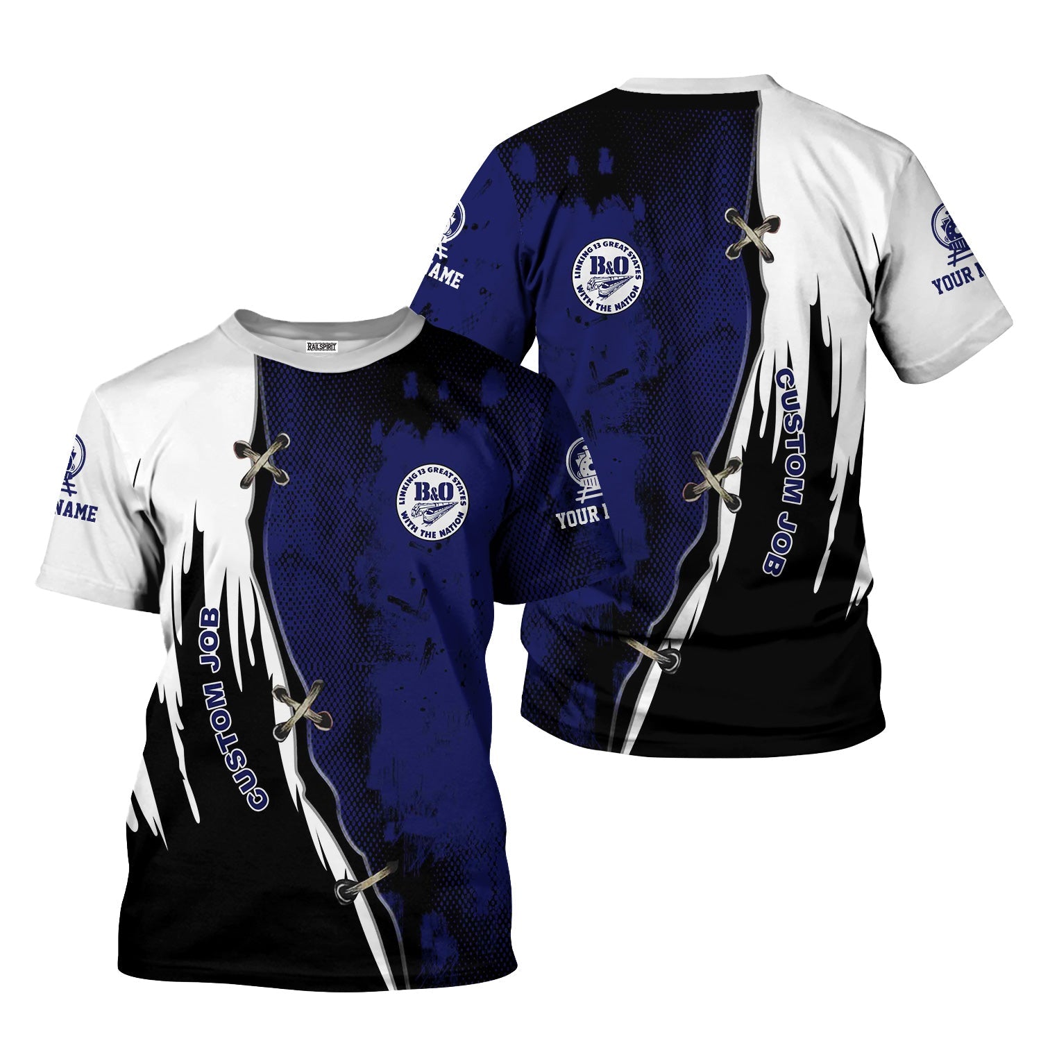 Railspirit Personalized B&O Great States Railroad T-Shirt Retro Stitches Design with Custom Position Train Shirt