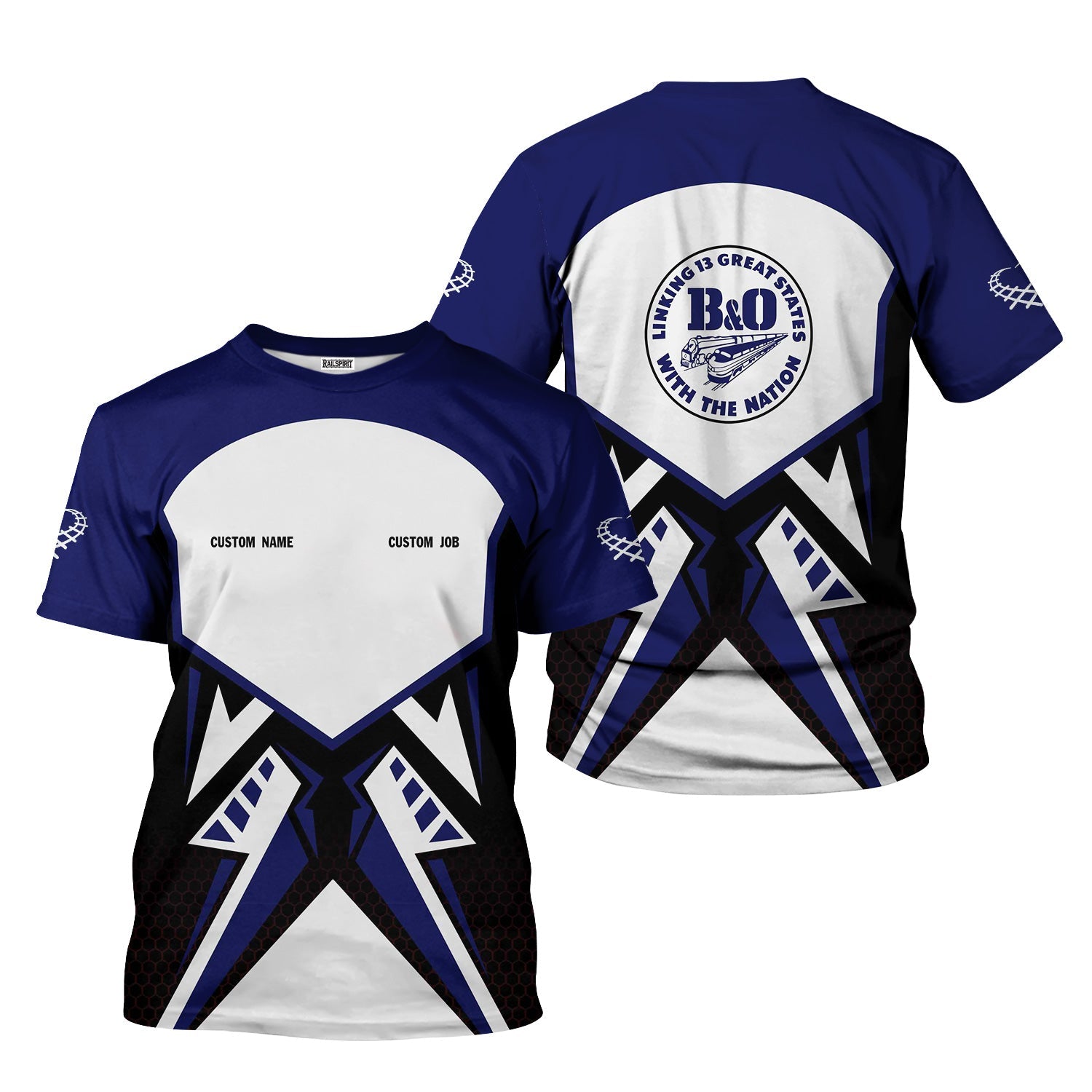 Railspirit Personalized B&O Great States Railroad T-Shirt Vibriant Style with Custom Position Train Shirt