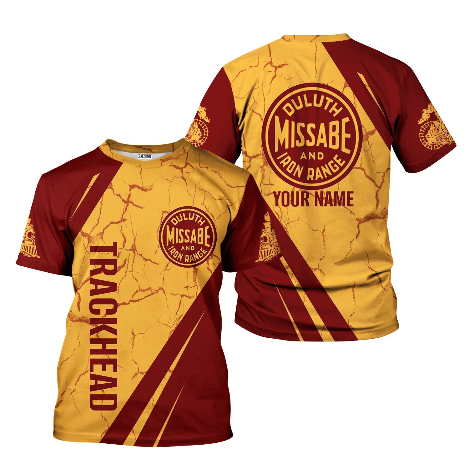 Railspirit Personalized Duluth, Missabe, & Iron Range Railroad T-Shirt Crackle Texture Style Shirt For Trackhead