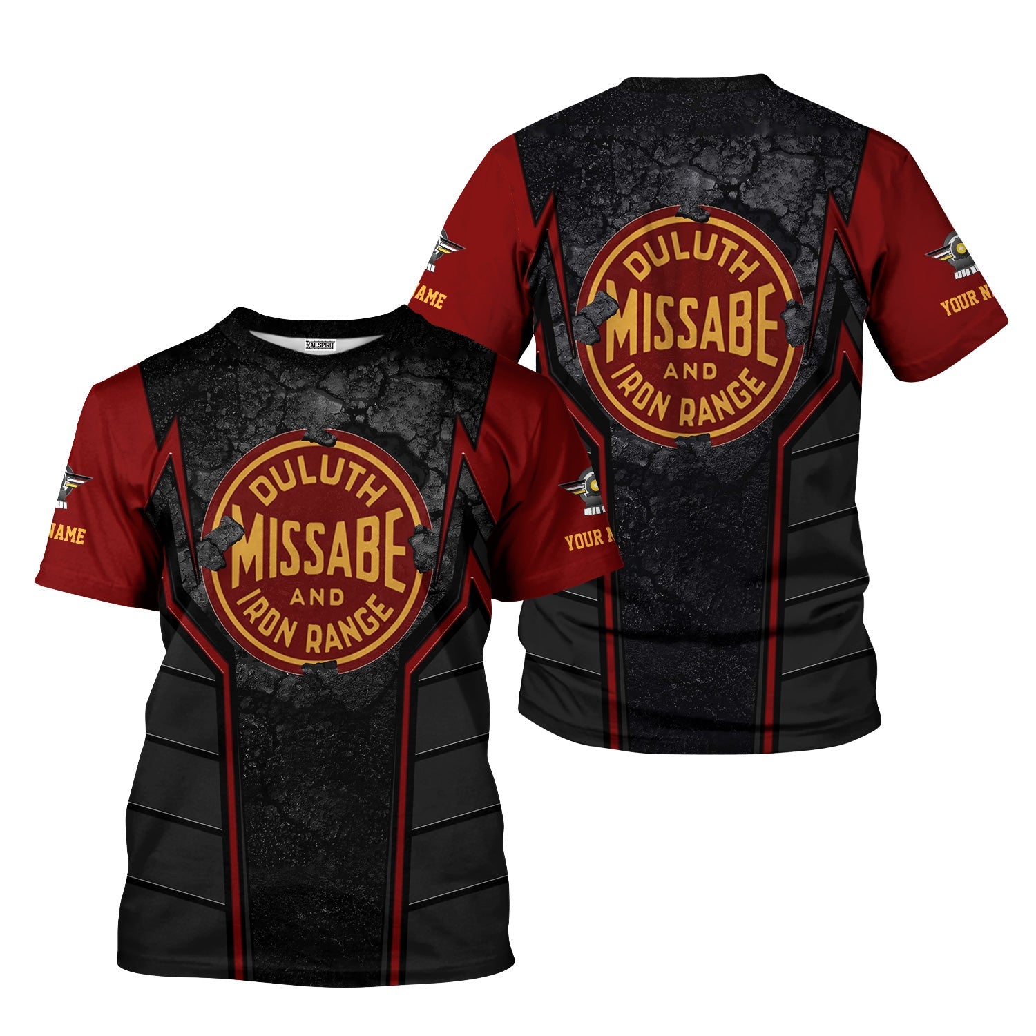 Railspirit Personalized Duluth, Missabe, & Iron Range Railroad T-Shirt Cracked Metal Design Train Shirt for Rail Enthusiasts
