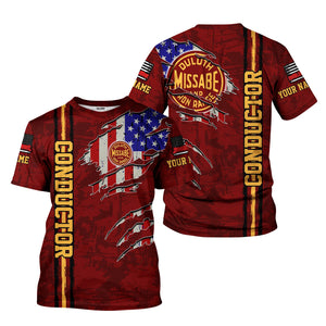 Railspirit Personalized Duluth, Missabe, & Iron Range Railroad T-Shirt USA Flag Claw Art with Custom Job Train Shirt