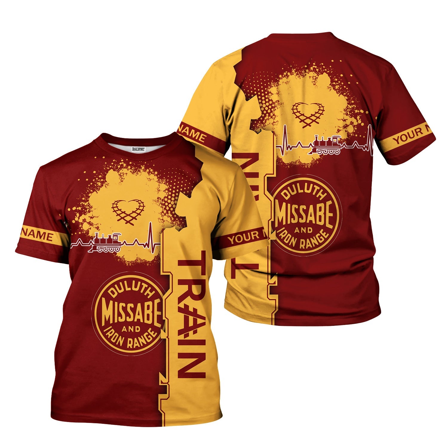 Railspirit Personalized Duluth, Missabe, & Iron Range Railroad T-Shirt Engine Heartbeat and Track Love Style Shirt Gift Idea For Train Lovers