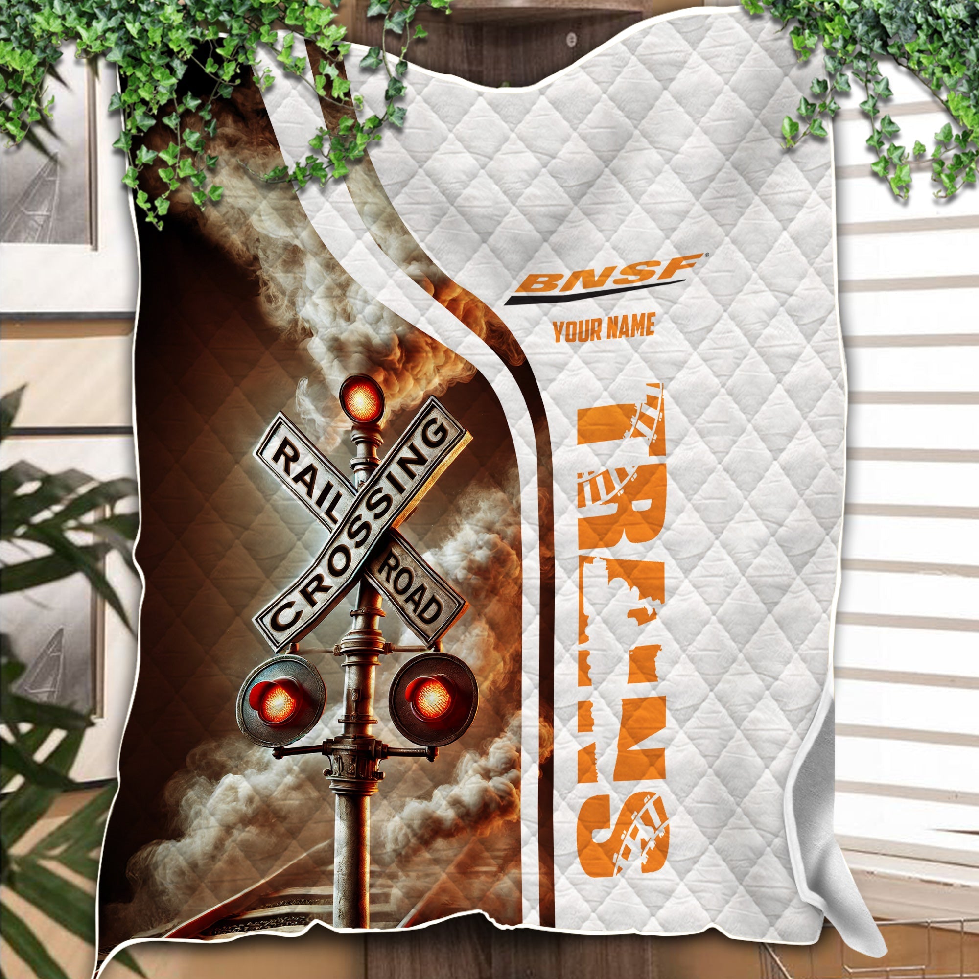 Railspirit Personalized BNSF Railway Premium Quilts Railroad Crossing Sign Quilts All Over Print