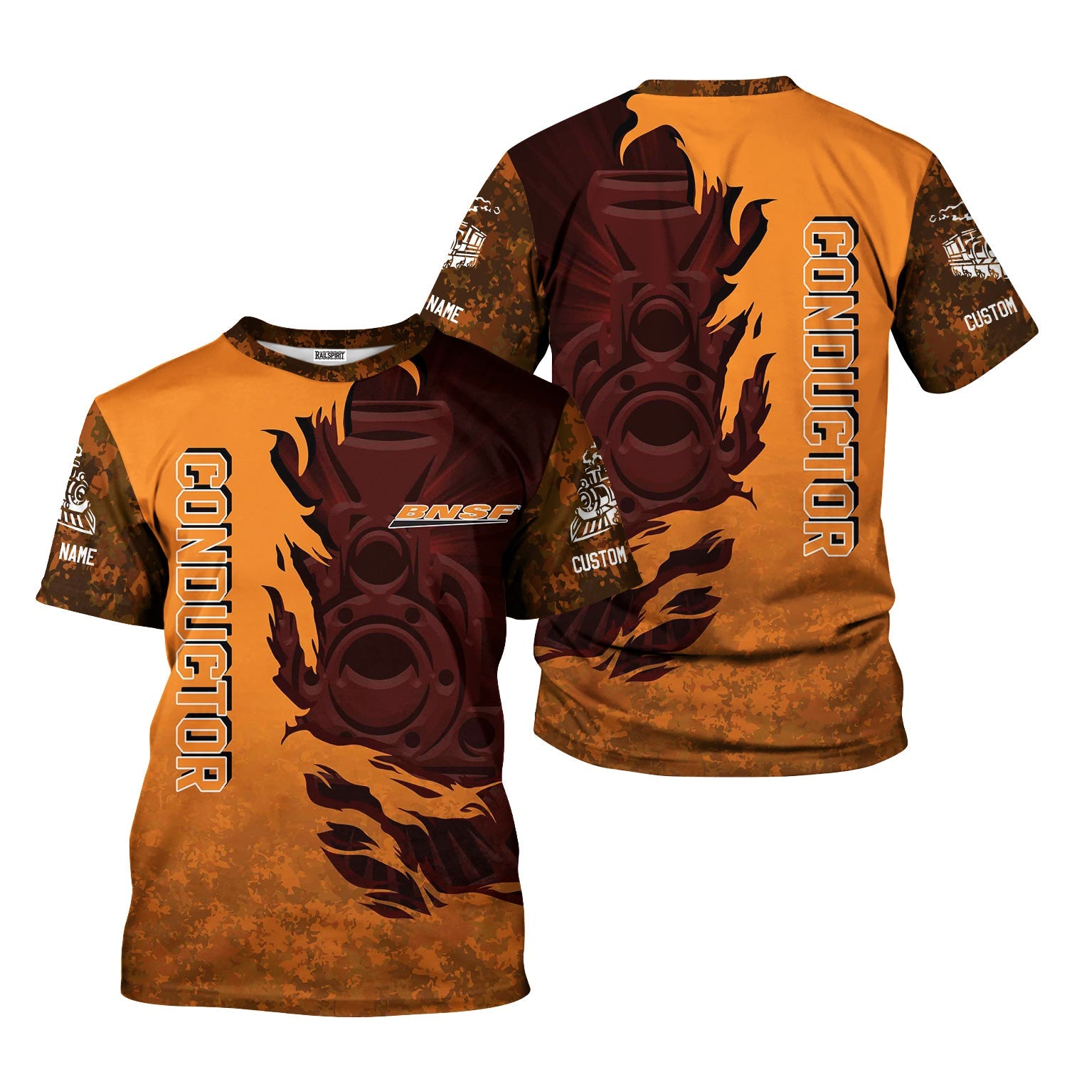 Railspirit Personalized BNSF Railway T-Shirt Blazing Style with Custom Position Train Shirt