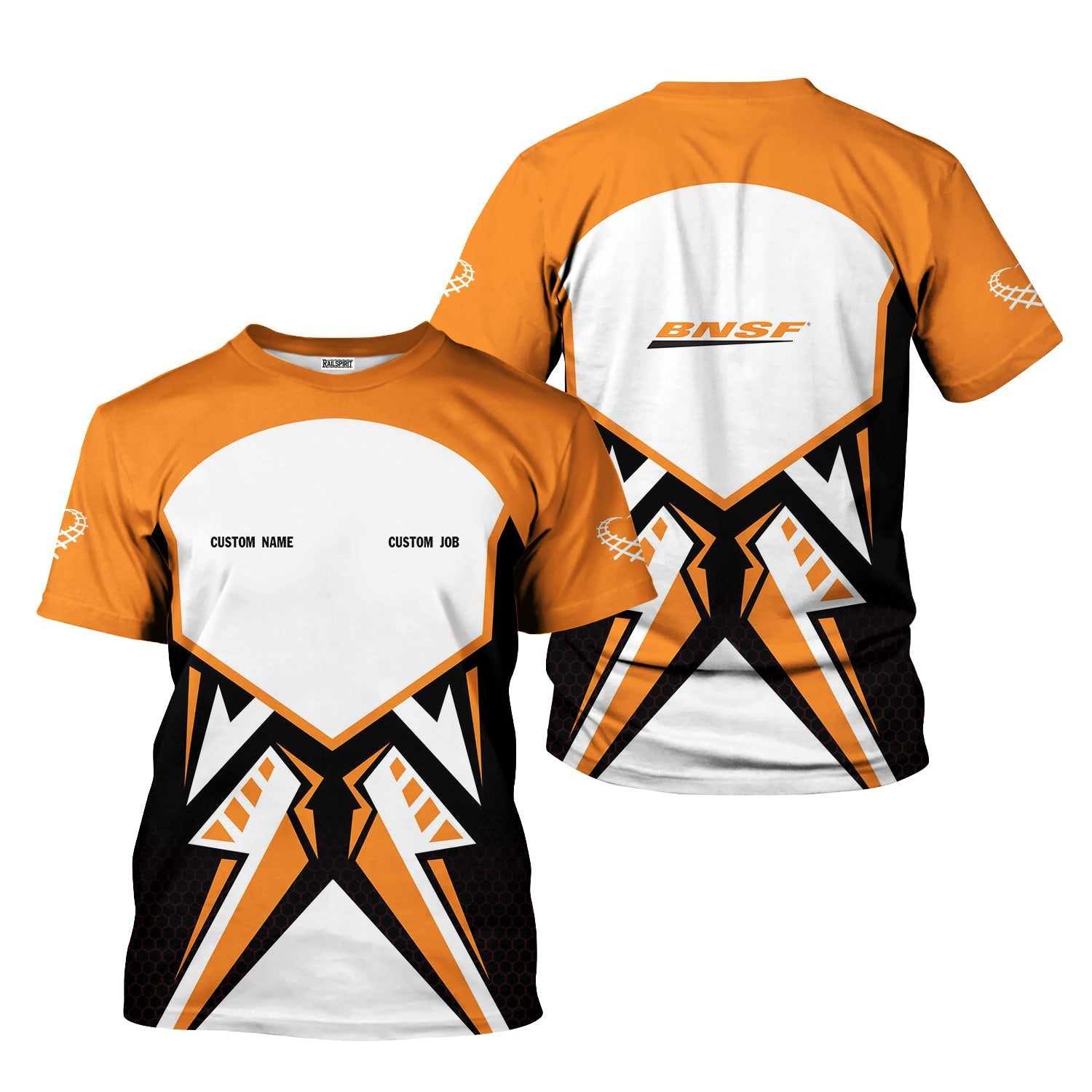 Railspirit Personalized BNSF Railway T-Shirt Vibriant Style with Custom Position Train Shirt