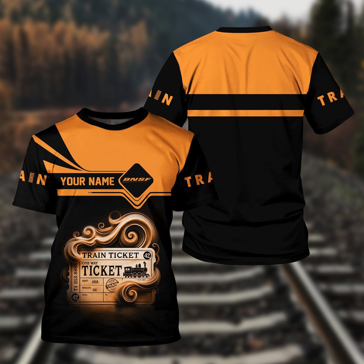 Railspirit Personalized BNSF Railway T Shirt Train Ticket American Locomotive Printed Train