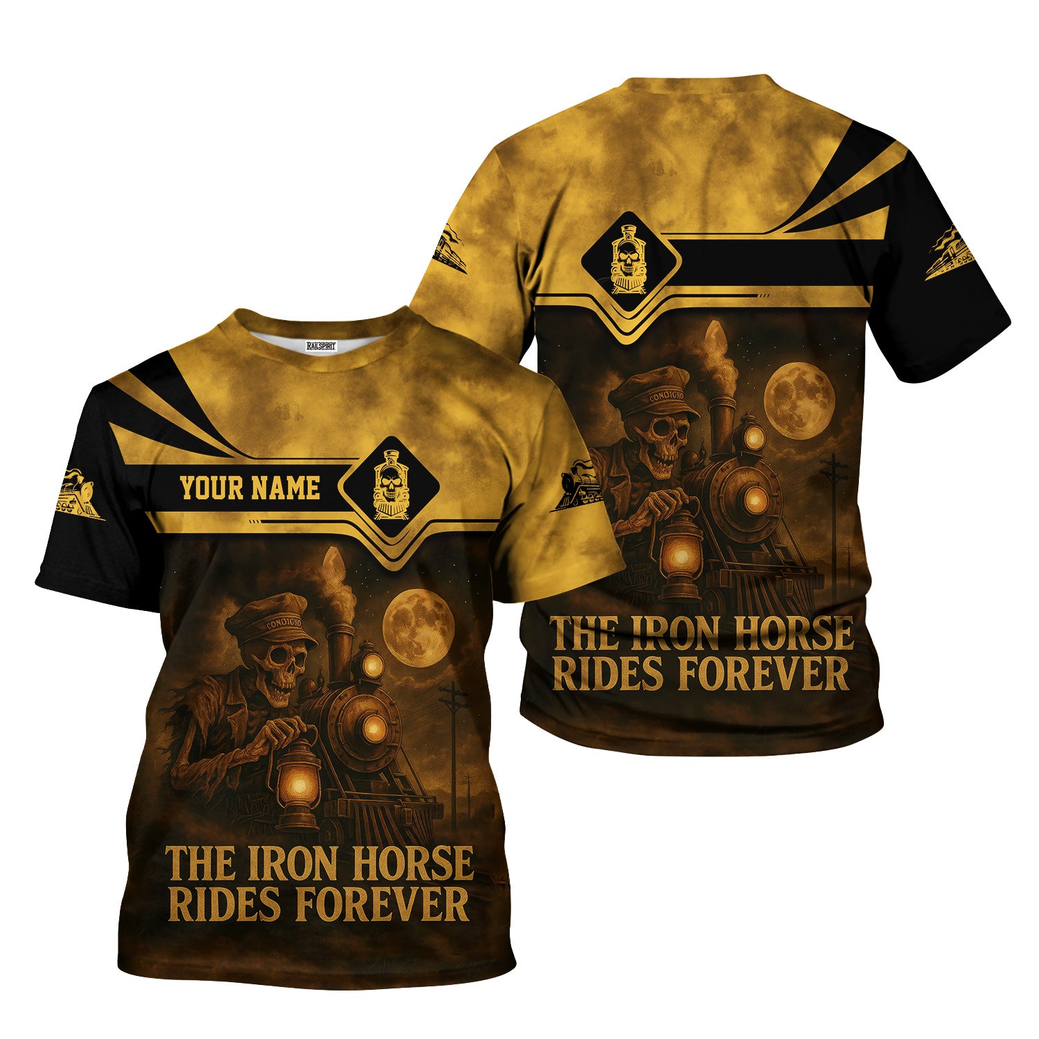 Custom Name Steam Train T-shirt, The Iron Horse Rides Forever, Vintage Skull Design, Train Lover Gift