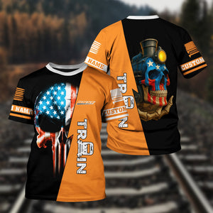 Railspirit Personalized BNSF Railway T-Shirt Train Skull American Flag Shirt All Over Print