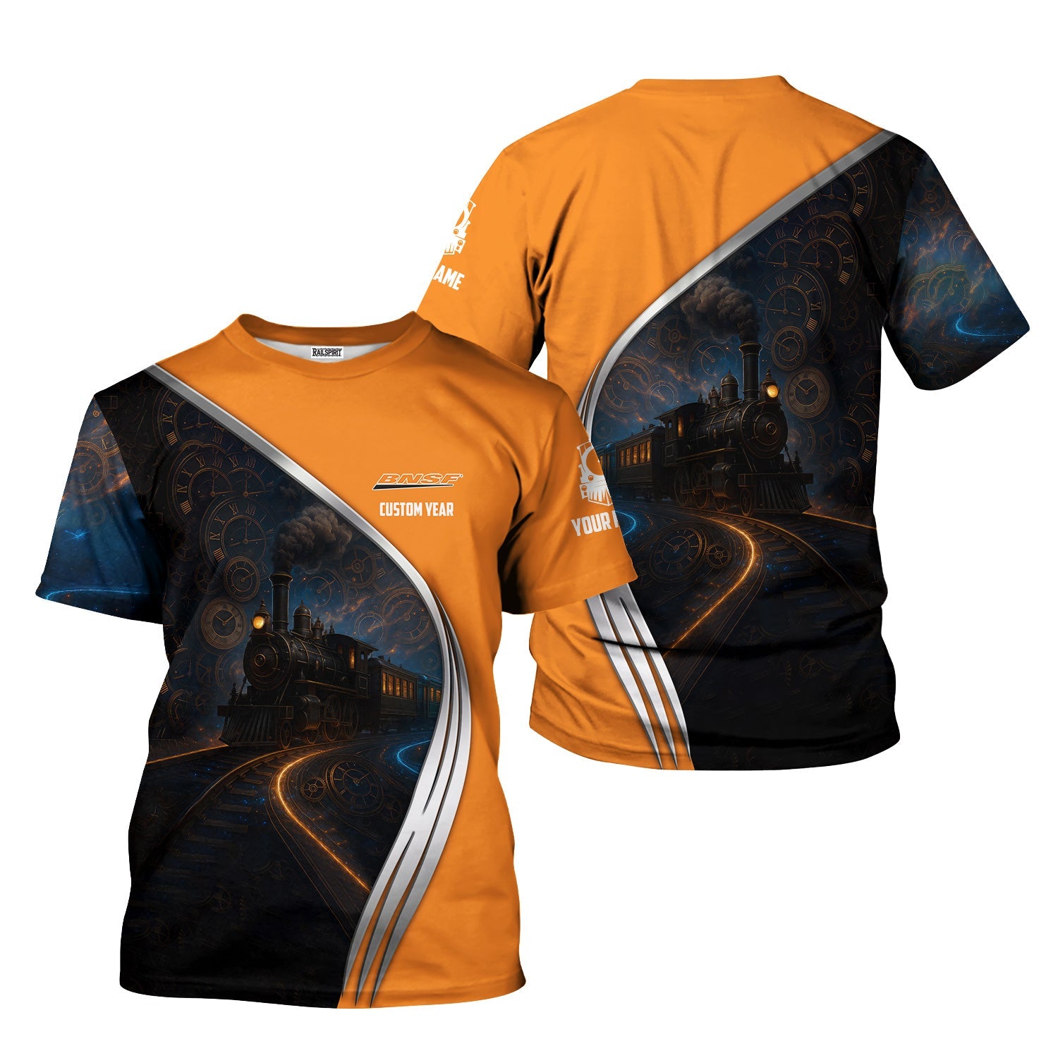 Railspirit Personalized BNSF Railway T-Shirt Steampunk Locomotive with Custom Year Train Shirt