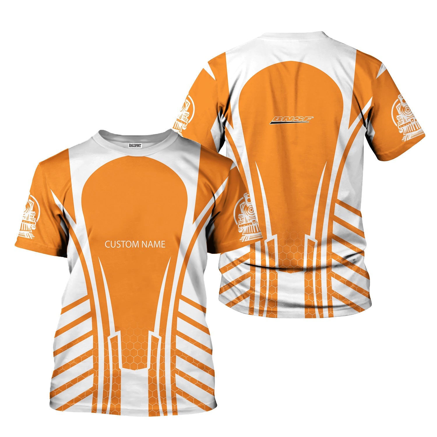 Railspirit Personalized BNSF Railway T-Shirt Striped Railroad Style Train Shirt All Over Print