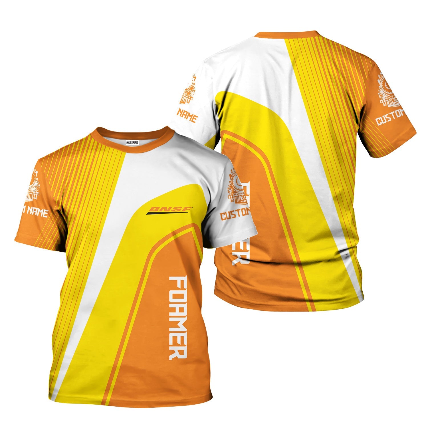 Railspirit Personalized BNSF Railway T-Shirt Vibrant Striking Style Shirt For Rail Enthusiasts