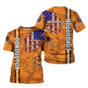 Railspirit Personalized BNSF Railway T-Shirt USA Flag Claw Art with Custom Job Train Shirt