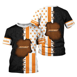 Railspirit Personalized BNSF Railway T-Shirt American Flag with Crack Effect Train Shirt