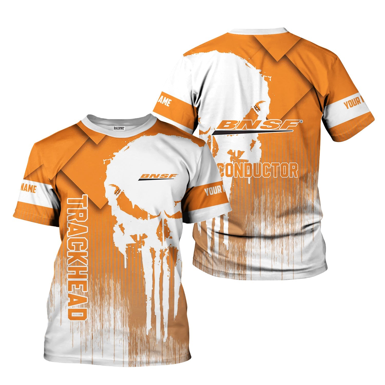 Railspirit Personalized BNSF Railway T-Shirt Skull Design with Custom Job Train Shirt for Trackhead Crew