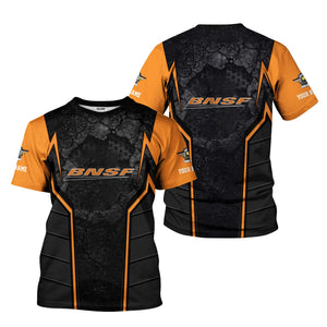 Railspirit Personalized BNSF Railway T-Shirt Cracked Metal Design Train Shirt for Rail Enthusiasts