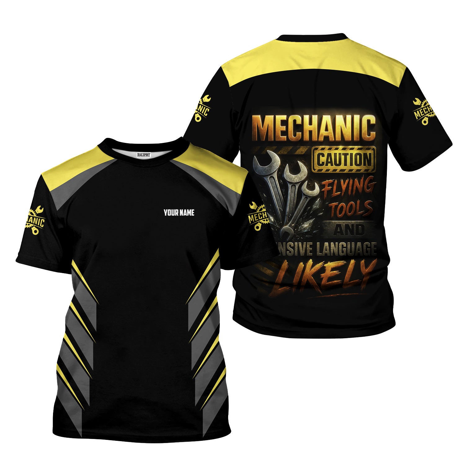 Personalized Mechanic Shirt, Mechanic Caution Flying Tools And Offensive Language Likely, Mechanic Uniforms, Gift For Men